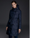 Long navy blue quilted ski jacket