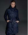 Long navy blue quilted ski jacket
