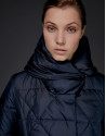 Long navy blue quilted ski jacket
