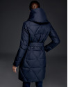 Long navy blue quilted ski jacket