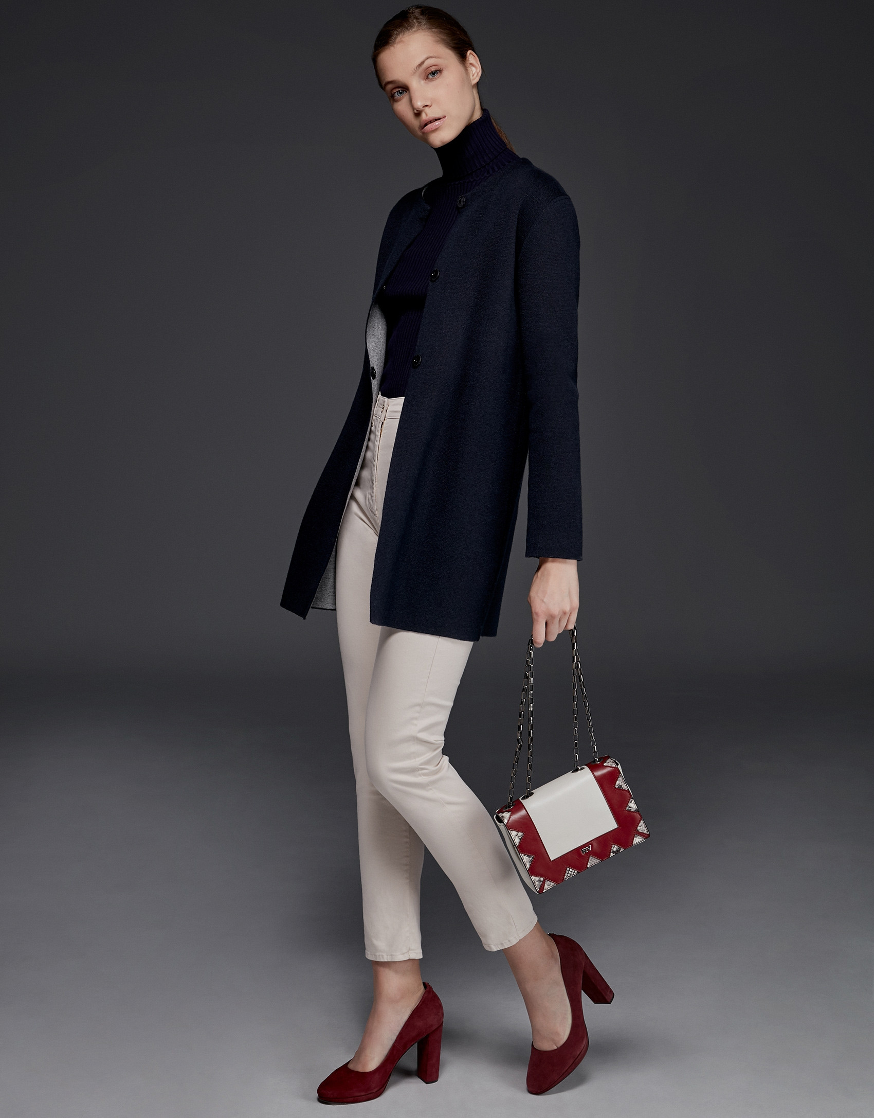 Navy blue, double-faced knit jacket