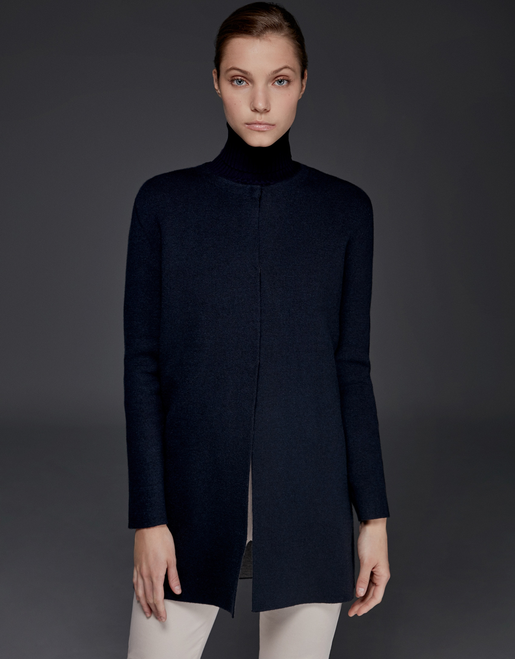 Navy blue, double-faced knit jacket