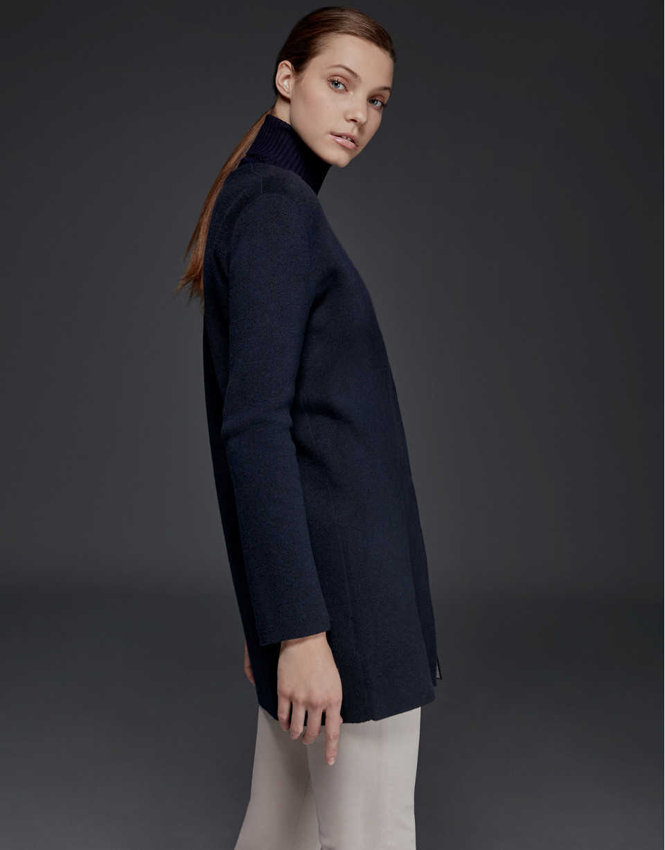 Navy blue, double-faced knit jacket