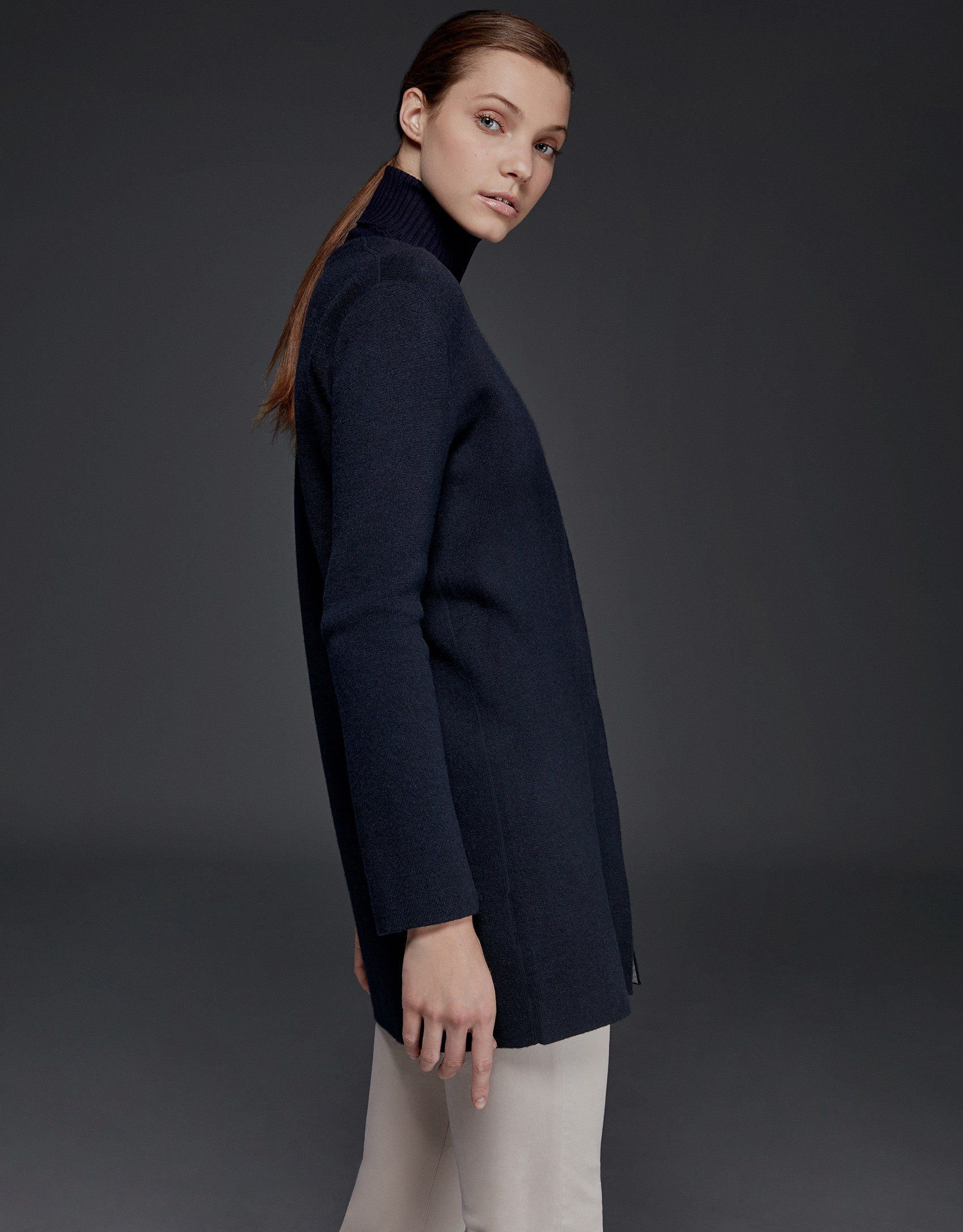 Navy blue, double-faced knit jacket