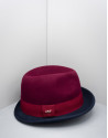 Burgundy and blue Borsalino hat