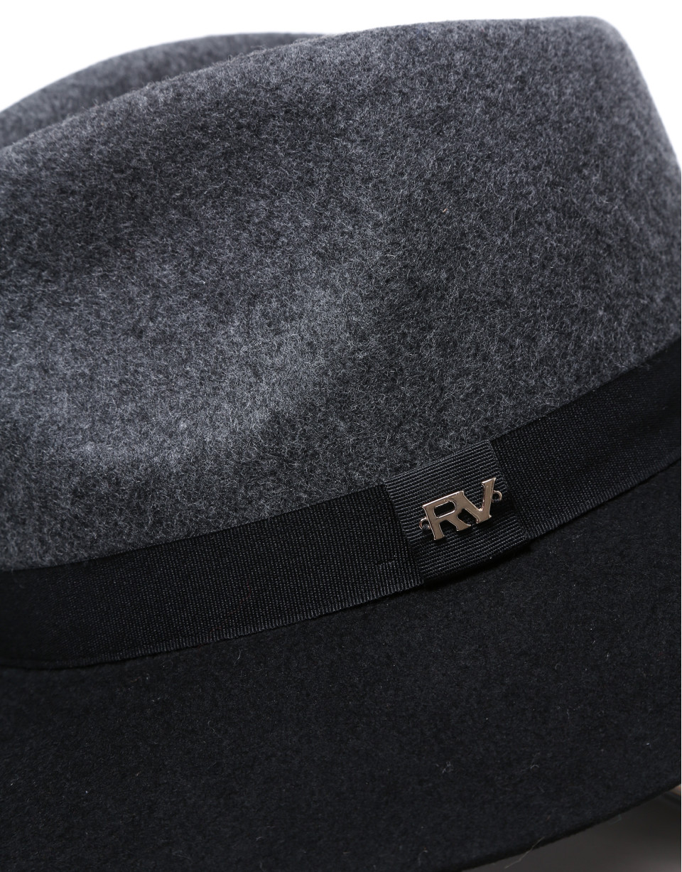Grey and black wool fedora hat