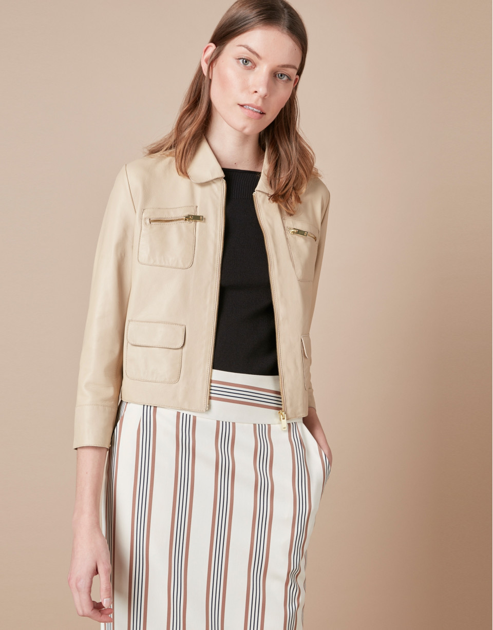 Cazadora piel beige