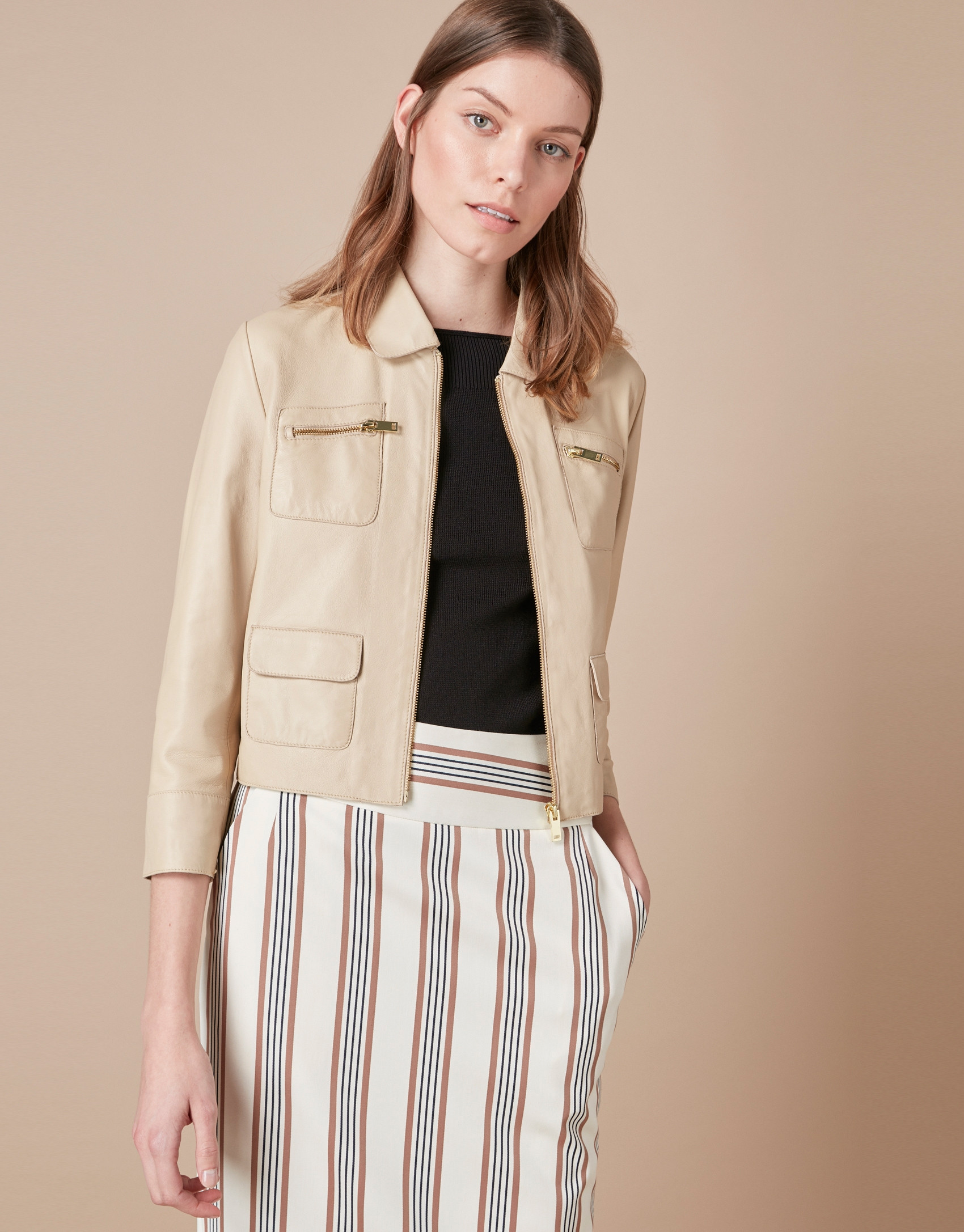 Cazadora piel beige