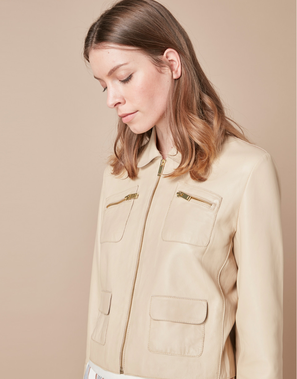 Cazadora piel beige