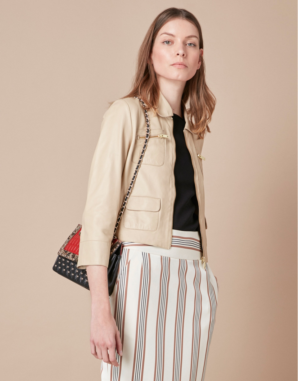 Cazadora piel beige