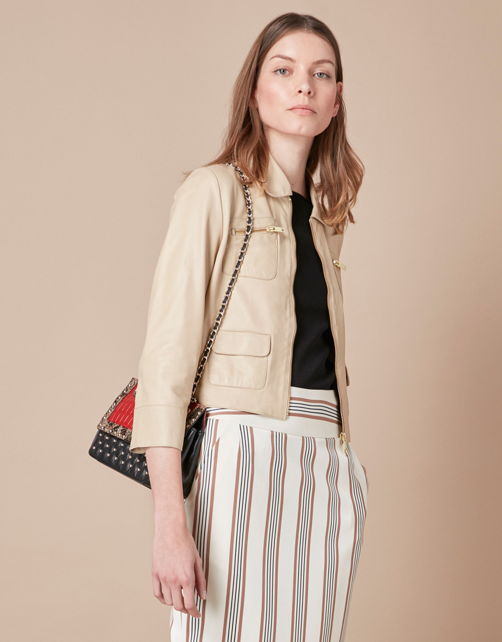 Cazadora piel beige