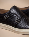 Blue leather embossed Monk sports shoes
