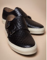 Blue leather embossed Monk sports shoes