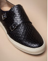 Blue leather embossed Monk sports shoes
