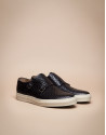 Blue leather embossed Monk sports shoes