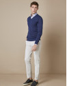 Navy blue sweater with V-neck