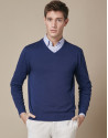 Navy blue sweater with V-neck