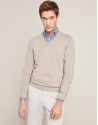 Jersey cuello pico visón claro