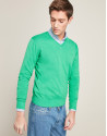 Green V-neck sweater