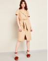 Mink-colored, elastic cotton, shirtwaist dress