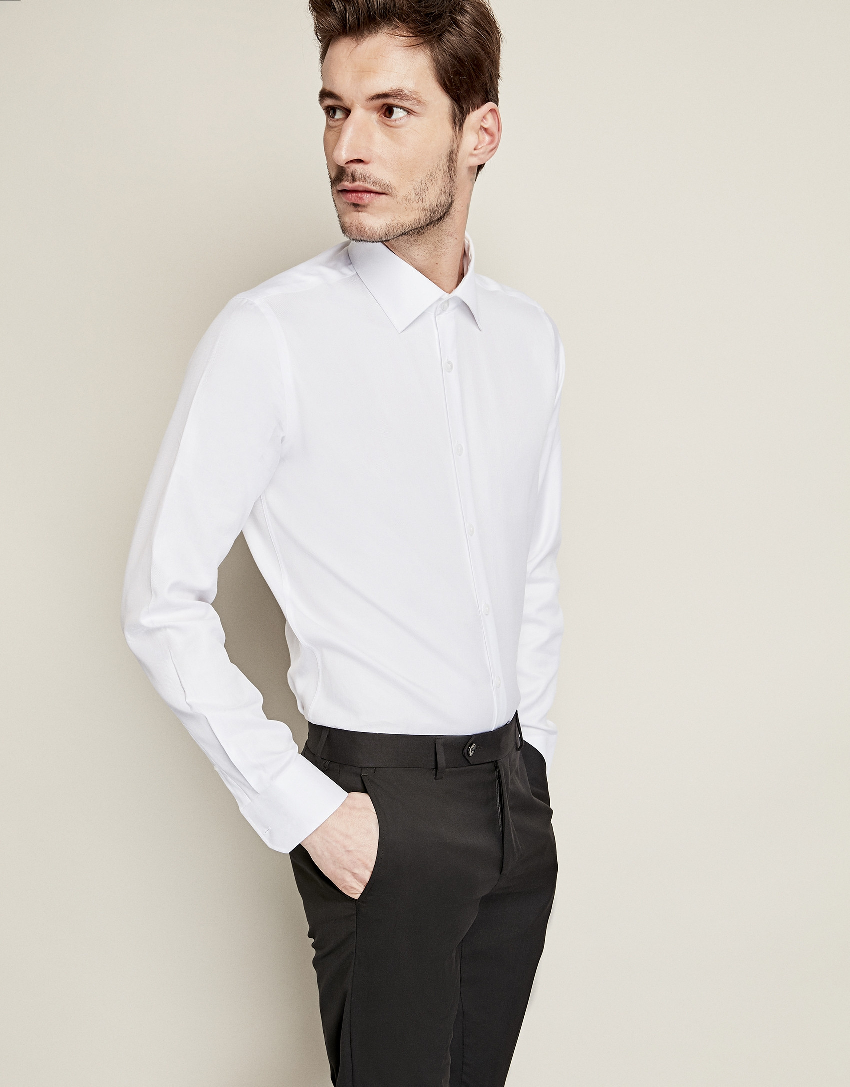 Camisa vestir algodón falso liso blanco