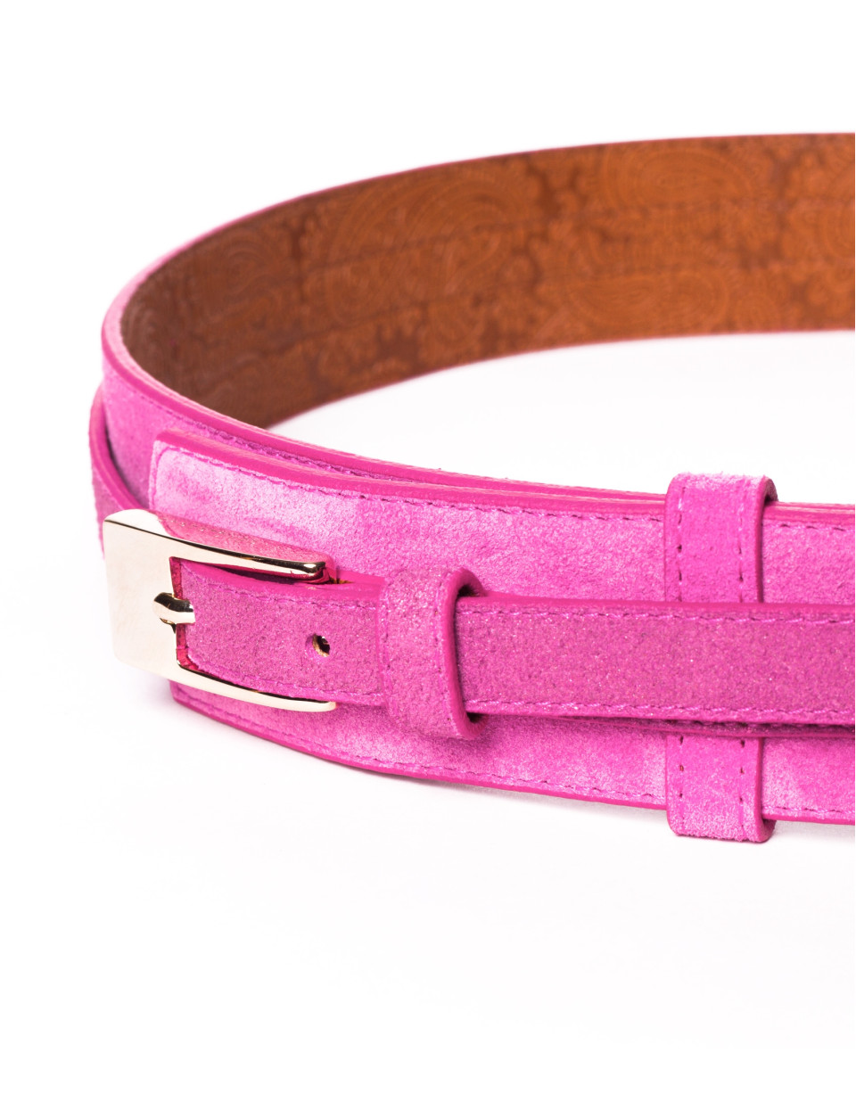 Pink metallic leather belt 