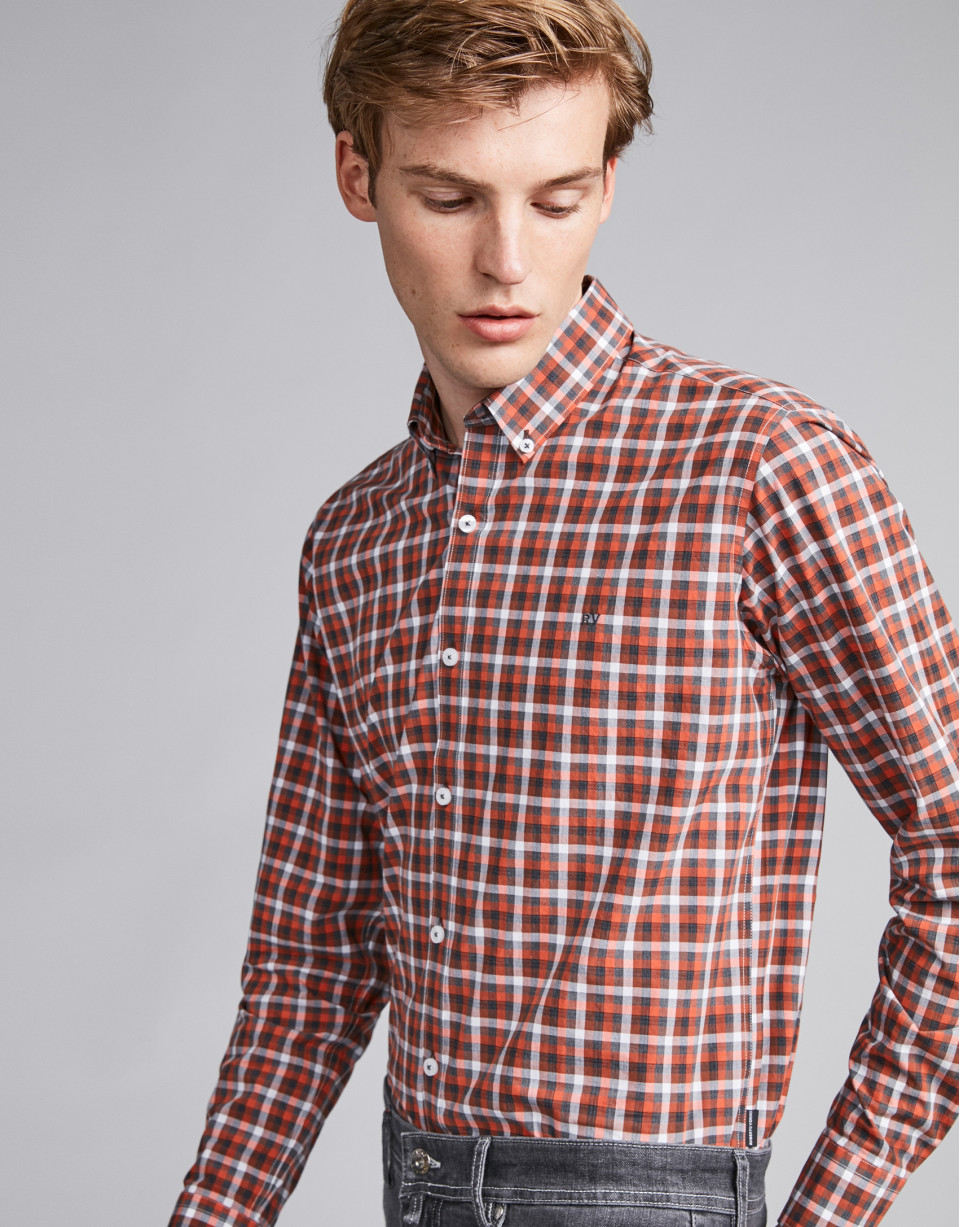 Burnt orange and gray checked sport shirt