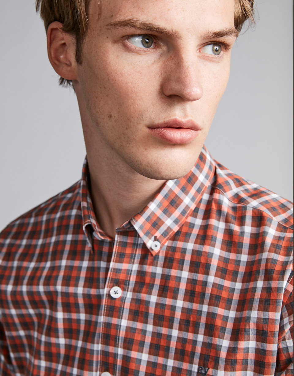 Burnt orange and gray checked sport shirt