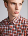 Burnt orange and gray checked sport shirt