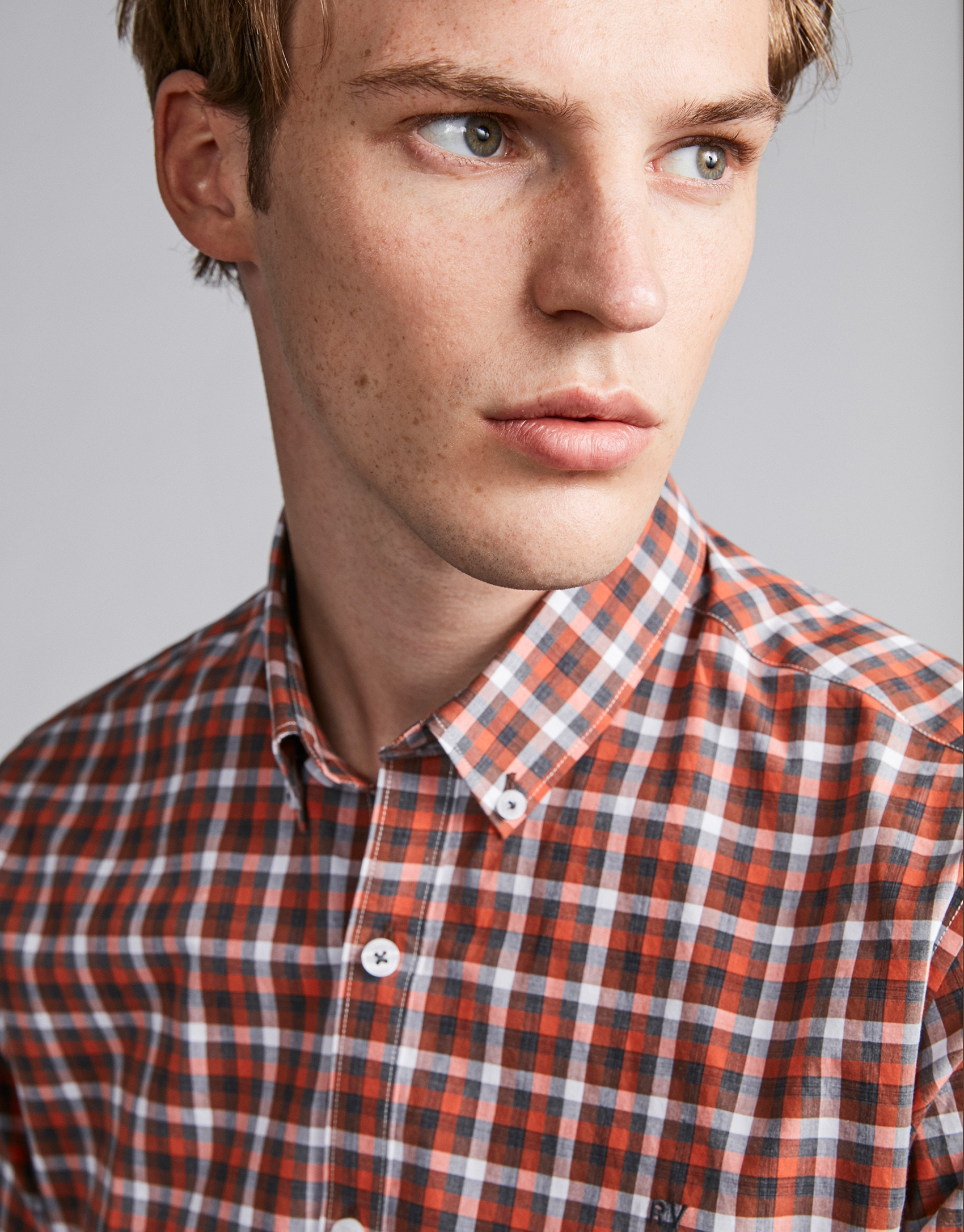 Burnt orange and gray checked sport shirt