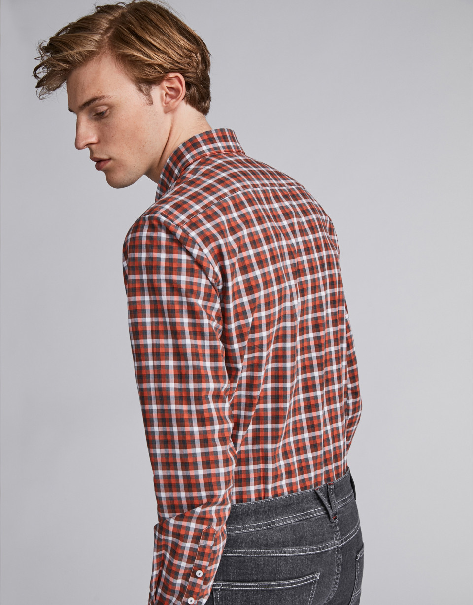 Burnt orange and gray checked sport shirt