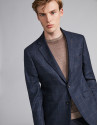 Navy blue checked suit jacket with brown lines