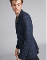 Navy blue checked suit jacket with brown lines