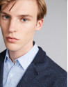 Chaqueta lana con cuello de punto azul marino