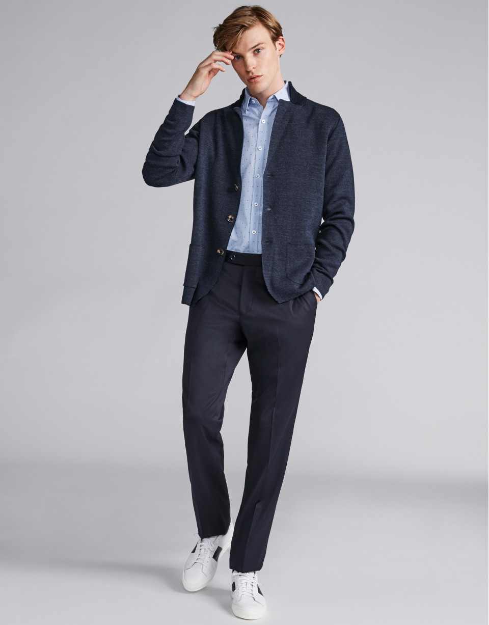 Chaqueta lana con cuello de punto azul marino