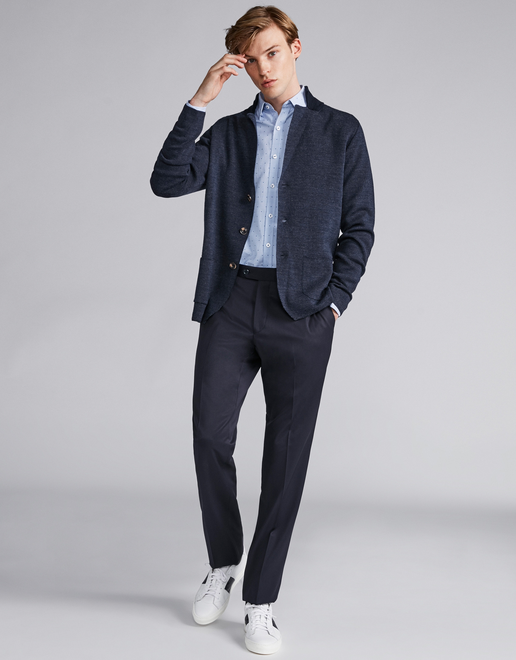 Chaqueta lana con cuello de punto azul marino