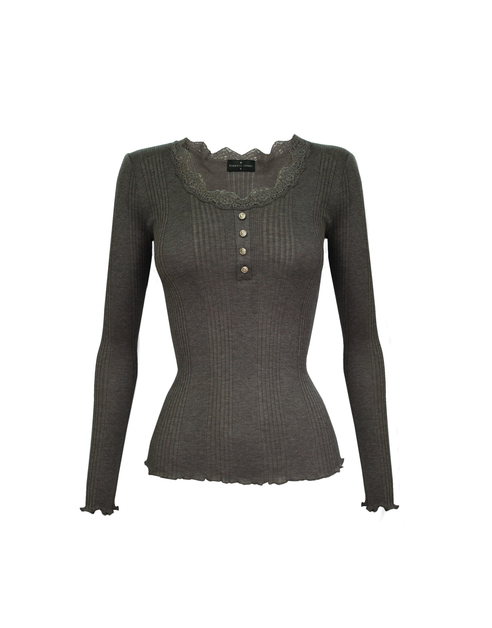 Brown T-shirt with lace neckline