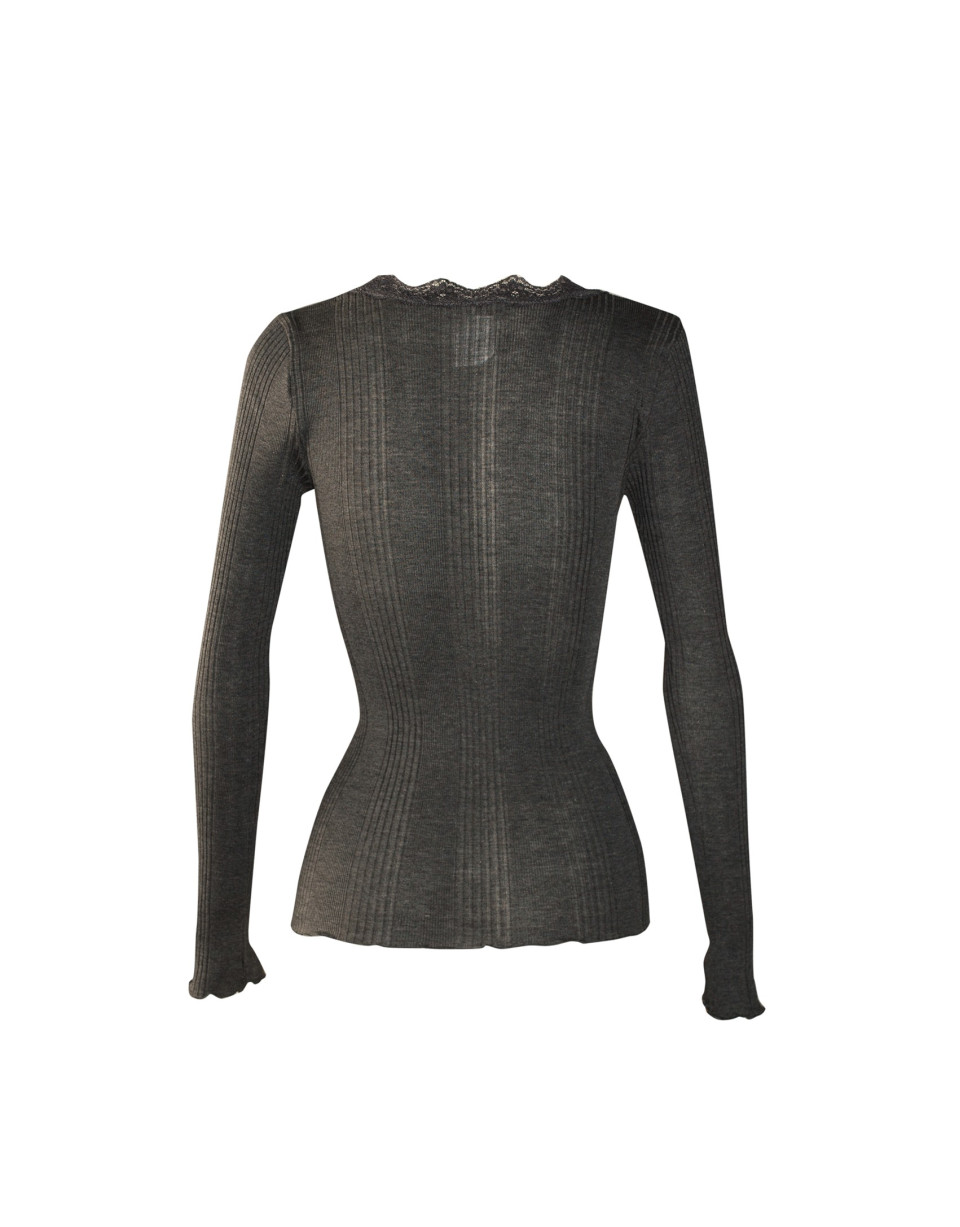 Brown T-shirt with lace neckline