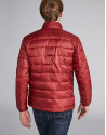 Burgundy tech ski jacket with details on zippers