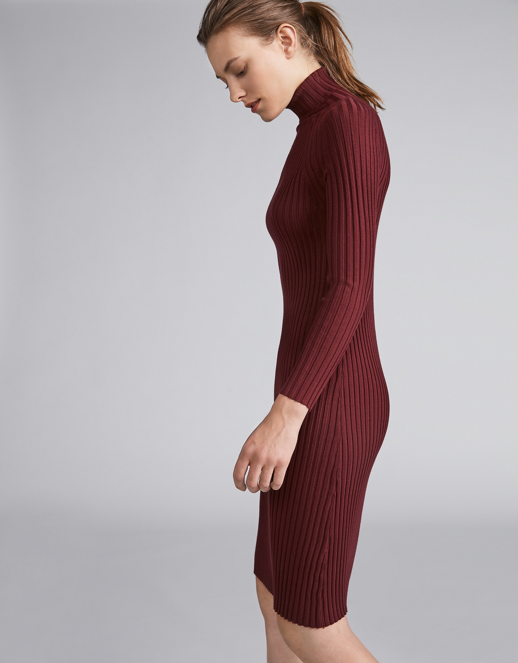 Burgundy ribbed knit dress