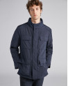 Navy blue tech parka with inside knit collar