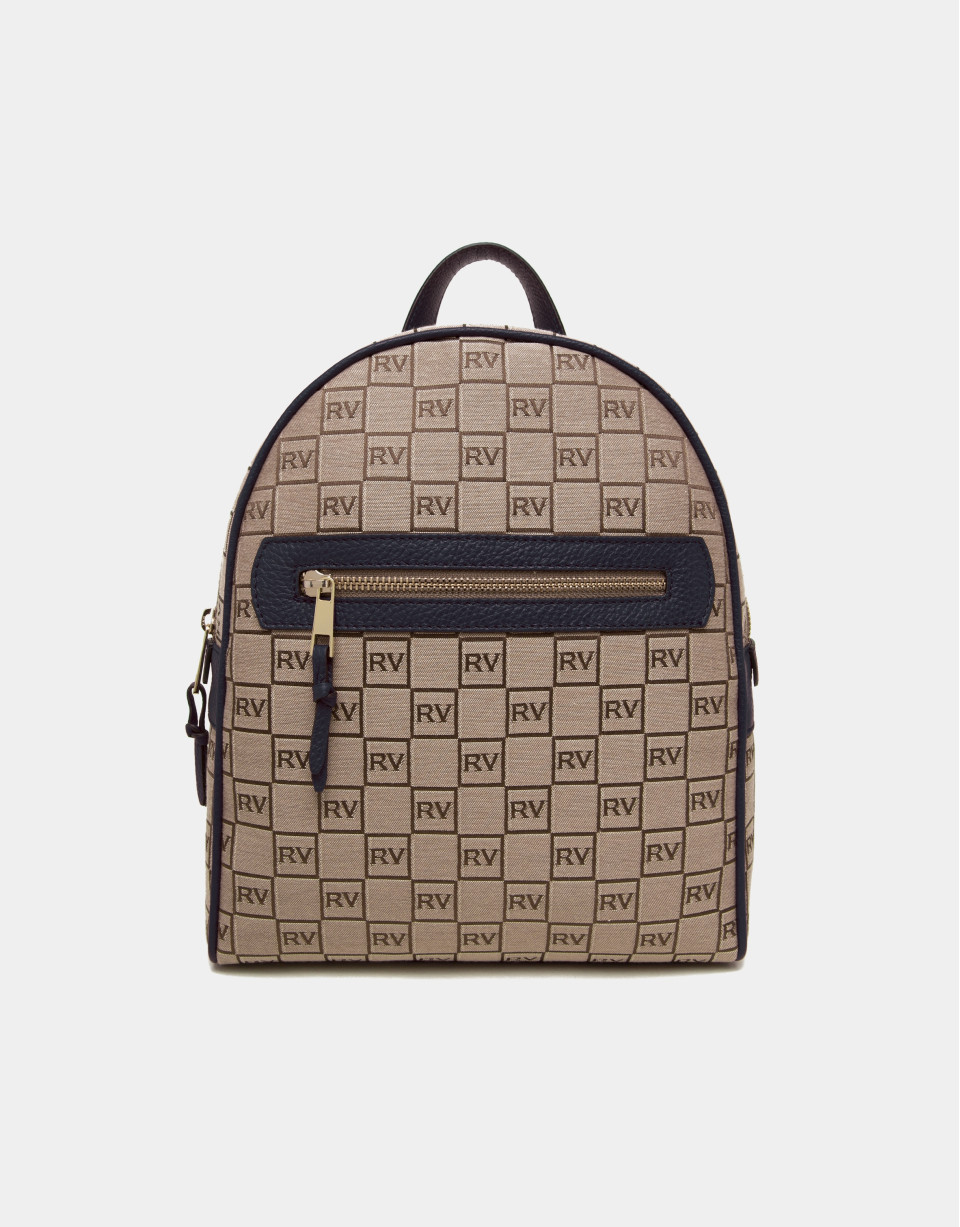 Blue leather Nora backpack with logos