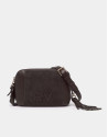 Brown leather and split leather Louvre shoulder bag