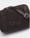 Brown leather and split leather Louvre shoulder bag