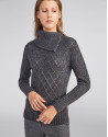 Marengo grey openwork sweater with asymmetric collar