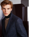 Navy blue checked suit jacket with brown lines