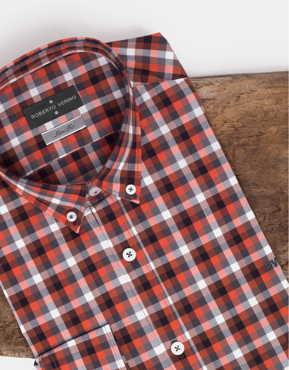 Burnt orange and gray checked sport shirt