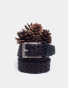 Brown/navy blue two color braided belt