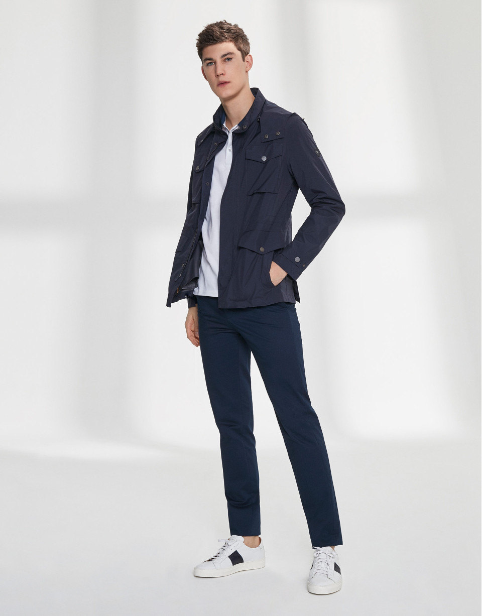 Navy blue parka with four pockets
