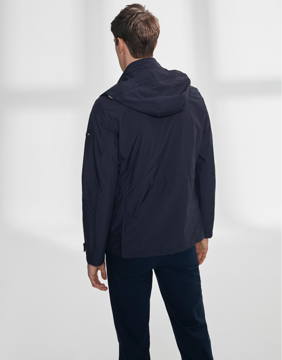 Navy blue parka with four pockets